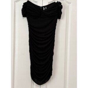 Off Shoulder BodyCon Ruched Dress Medium Black Goth Witchy Whimsigoth Dark Fairy